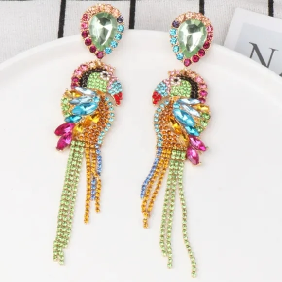 Parrot Rhinestone Statement Earrings Multi-color - Picture 7 of 9